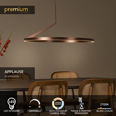 Lucide APPLAUSE - Suspension - Ø 80 cm - LED Dim. - CCT - 1x50W 2700K/4000K - Détecteur à balayage manuel - Café | Premium